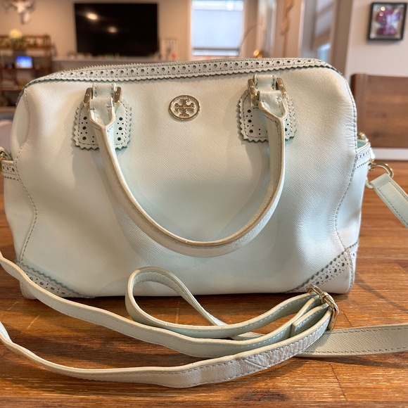 Tory Burch ROBINSON SATCHEL Light Blue With Detachable Strap - Picture 7 of 9